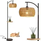 Boho Floor Lamp, Rattan Floor Lamp with Shelf, Bohemian Bamboo Wicker Coastal...
