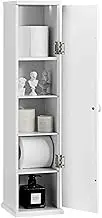 Costway Compact Toilet Tissue Storage Tower, Free Standing Toilet Paper Storage Holder, Bathroom Multifunctional Storage Shelf Organizer, Storage Corner Floor Cabinet with Door&Top Slot