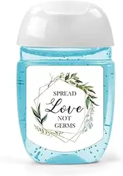 Spread Love Not Germs Sticker Wedding, Birthday Party Favor, Mini Hand Sanitizer Stickers, Greenery Wedding Favor Labels Stickers, Pack of 36, 1.26 x 1.39 Inch