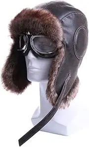 KJIASDFE Winter Bomber Hats Plush Earflap with Goggles Men Women's Trapper Aviator Hat Snow Caps,Argento-XL
