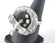 Bird Nest Ring Adjustable Ring Antique Silver plated brass 8US size 2737