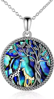Giraffe Necklace 925 Sterling Silver Abalone Shell Tree of Life Pendant Women