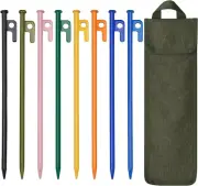 8 Pack Colorful Tent Stakes, 12In Heavy Duty Tent Stakes with Storage Bag,