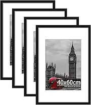 Tinkeps 40x60 Black Picture Frame Set of 4, Engineered Wood and Plexiglass, 40x60 Frame with Mount for A3 Prints, Photos, and Posters, Wall Mountable, 40x60cm Poster Frame