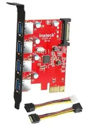 PCI-e to USB 3.0 (4 Ports) PCI Express Card and 15-Pin Power Connector, Red