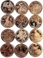Katy Craig Full Set 12 x 1oz Chinese Year of The (Dragon, Tiger, Pig, Rooster, Horse, Goat, Dog, Rat, Monkey, Rabbit, Ox, Snake) 999 Fine Copper Rounds Coins Bullion
