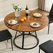 STHOUYN 47” Round Dinner Table for 4 6, Small Circle Dining Room Table with Metal Legs, Modern Farmhouse Rustic Kitchen Table for Living Room Apartment Restaurant (Brown)