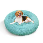 Large Green Plush Pet Dog Bed Comfortable Round Warm Nest Comfy Sleeping Kennel 90cm Teal L:90x90x20cm