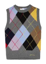 Ganni Harlequin Wool-blend Vest - Grey - XS (UK6 / XS) XS (UK6 / XS)