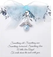 [Ralukiia] Something Blue Angel Charm, Bride Memorial Bouquet Charm for Wedding Remembrance Mom or Dad in Heaven, Guardian Angel for Wedding, Memory Gifts for Bride
