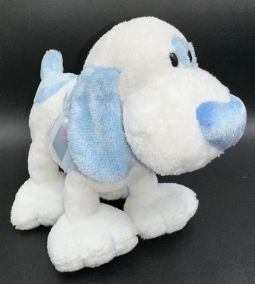 NWT!! Walmart Plush Stuffed Animal Puppy Dog Heart Shaped Nose White & Blue 8"