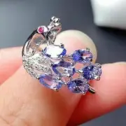 4.50 Ct Oval Cut Simulated Tanzanite Peacock Ring 14k White Gold Plated Silver