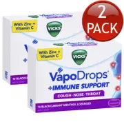 2 x Vicks VapoDrops Immune Support Blackcurrant Menthol 16 Lozenges Sore Throat