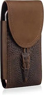 Hengwin Genuine Leather Cell Phone Holster Belt Holder Belt Clip Pouch Case Fit for iPhone 16 Plus 15 Pro Max 14 Plus 13 Pro Max 12 Pro Max Samsung Galaxy S24+ S23+ S22 Ultra A55 A15 A54 (Retro Brown)