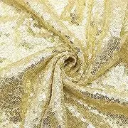 David Angie 1 Yards-Sequin Fabric, Fabric by The Yard, Sequin Fabric Tablecloth, Table Runner, Table Overlay, Sequin Backdrop (Light Gold, 1 Yard)