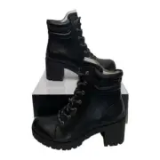 Nine West Size 10 Quona Combat Booties Block Heels Lace Up Ankle Boots