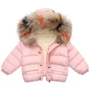 Nevenka Baby Hooded Jacket Fur Collar Windproof Snowsuit for 12M-6T-Pink