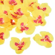 20pcs 3.5" Artificial Orchid Flower Heads Silk Phalaenopsis Butterfly Yellow