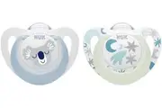 NUK: Star Day & Night Silicone Soother - 0-6mths Blue (2 Pack)