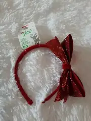 Claire's Let It Glow Girls Holiday Red Velvet Headband W/Red Sparkly Bow BNWT!