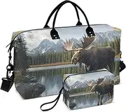 [ZRYSMY] Moose Autumn Landscape Lake Duffel Bag for Traveling, Travel Bag Gym Bag, with Multiple Interior Pockets Shoulder Weekender Bag for Women Men with Toiletry Bag 20.5L x 1.9W x 13.8H