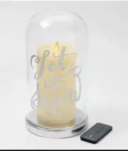 Valerie Hill Luminara Glass Cloche & 7" Pillar Candle Remote LET IT SNOW NIB!