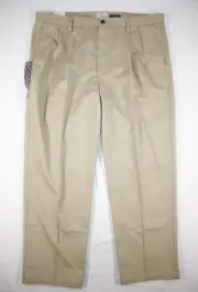 New St. John's Bay Pants Mens 42x32 Worry Free Classic Fit Pleated British Khaki