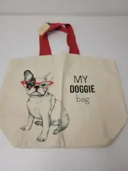 My Doggie Bag Double Sided Canvas Large Tote Bag Red Straps