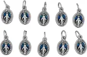 [VILLAGE GIFT IMPORTERS] Set of 10 Mini Miraculous Medals | 1/2 Inch Tall | Silver-Tone Metal and Blue Enamel | Great for Religious DIY Jewelry or Charm Bracelets | Catholic Craft Supplies