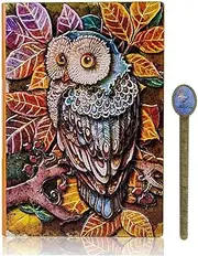 Notebook, Faux Leather Hardcover Owl Embossed Personal Bronze Diary Travel Lined Writing Journal Diaries A5