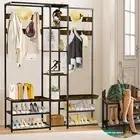 Thicken Metal Hall Tree Coat Rack Shoe Bench with 10 Hooks, 6-Tier Storage Shelf