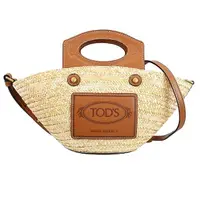 在飛比找momo購物網優惠-【TOD’S】TODS 經典徽章烙印LOGO拼接手提斜背草編