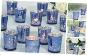 24 Packs Tea Lights Candle Holder, Blue Glass Votive Candle Holders Bulk for