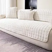 [MDSASFD] Velvet Couch Cover, Washable Sectional Sofa Cover, Anti Slip Sofa Slipcover for 3 Cushion Couch Sofa L Shaped Armrest Backrest, Furniture Protector Covers for Pets Kids(White, Only 1 PCS)
