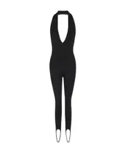 Saint Laurent Halterneck Open-Back Sleeveless Jumpsuit black