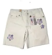 NWT Levi's Girls Kids Size 14 Low Pitch Midi Short Denim Shorts Flower Patch New