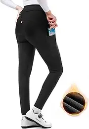 [INBIKE] XR022 Women's Cycling Trousers with Seat Padding 2 Pockets Winter Thermal Fleece Lined, Black, Large Slim