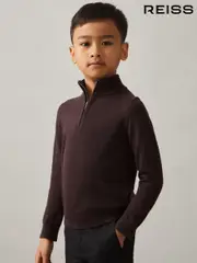 Reiss Dark Bordeaux Blackhall 9-13 yrs Merino Wool Half-Zip Funnel Neck Jumper (E52858) | $60