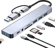 Oblinple 8 in 2 USB C Hub, USB 3.0 Multiport Expansion Splitter with SD TF Card Reader, USB 2.0 Type C Ports, 3.5 mm Audio Ports, Multi Port Splitter Adapter for MacBook Air Pro Galaxy iPad etc