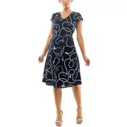 Nina Leonard Cap Sleeve Self Sash Dress NWT Large