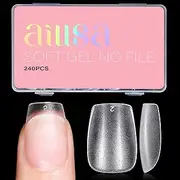 AILLSA Extra Short Coffin Nail Tips For Valentine's Day, 15 Size Options, Soft Gel Nail Tips, Full Coverage, Pre-Archived Coffin Nail Tips, Nail Tips