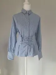 NWT Topshop Sz 8/M Striped Button Up Front Lace Shirt Blouse Top Orig Price $65