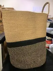HOMYAM Throw Blanket Basket for Living Room, Laundry Hamper 22" x 14" -Beige/Blk