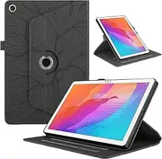 [TEDTIKJT] Tablet Case for Huawei MatePad T 10 9.7 Inch 2021 Case PU Leather 360° Rotatable Multi-Angle Stand Cover Tree Flip Tablet Protective Case for Huawei MatePad T 10 9.7 Inch Case, Black