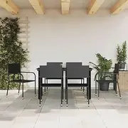 7 Piece Garden Dining Set Black Poly Rattan and Steel Patio Bar Sets