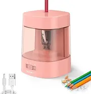 Deli Electric Pencil Sharpener USB & Battery Operated in School Classroom,Blade to Fast Sharpen Automatic Pencil Sharpener for School Classroom Office Home(Pink)