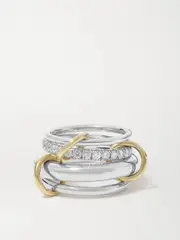 [Spinelli Kilcollin] Spinelli Kilcollin - Luna Set Of Four Sterling Silver And 18-karat Gold Diamond Rings - 6 6 Silver