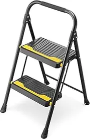 Urackify 2 Step Ladder, Heavy-Duty 150kg Capacity, Wide Anti-Slip Steps & Secure Handrail Compact, Folding Step Stool Portable Design for Home, Kitchen, Office, Pantry, Closet Use, Black