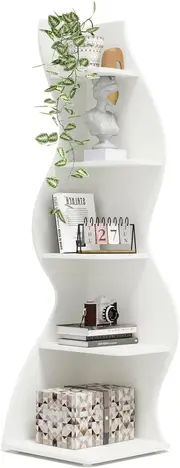 Tribesigns Corner Shelf, Modern 5-Tier Wall Corner Bookshelf,(1PC, White)