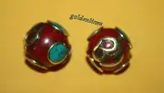 Tibetan Nepalese Handmade Red Howlite 2 beads Nepal beads Tibetan beads 412 OM